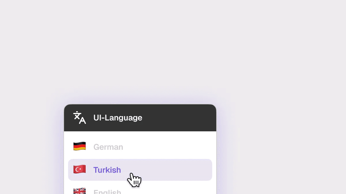Sprachauswahl im enneo-Interface mit Deutsch, Türkisch und Englisch